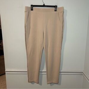 Chico’s Beige & Silver Beaded trim Pull-On Dress Pants with Pockets Size Large